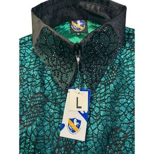 Royal Highness Equestrian Ladies Turquoise Horse SHOW SHIRT w/ Bling  COLLAR L